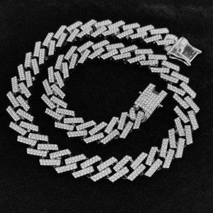 18K Real Silver Covered Iced Out Cuban Link Necklace Bracelet SET